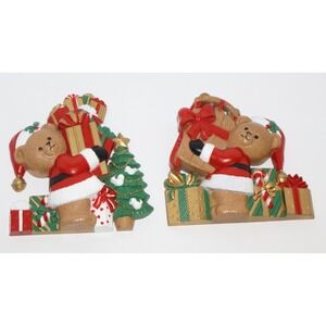 Vintage Burwood Products Christmas Teddy Bear Wall Plaques Set 2 USA 1993